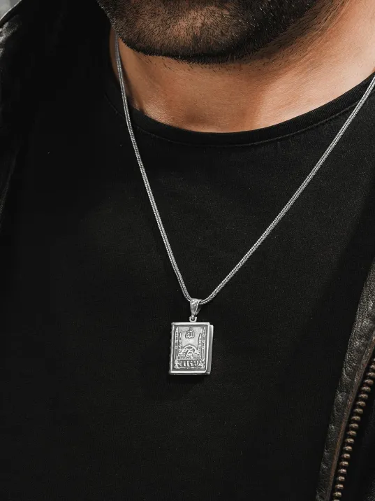 Küçük Boy Gümüş Muska Cevşen Haznesi Erkek Gümüş Kolye