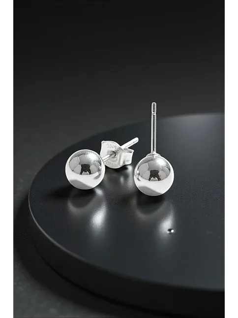 Kadın Gümüş Küpe - 7 mm 925 Ayar Gümüş Top Küpe