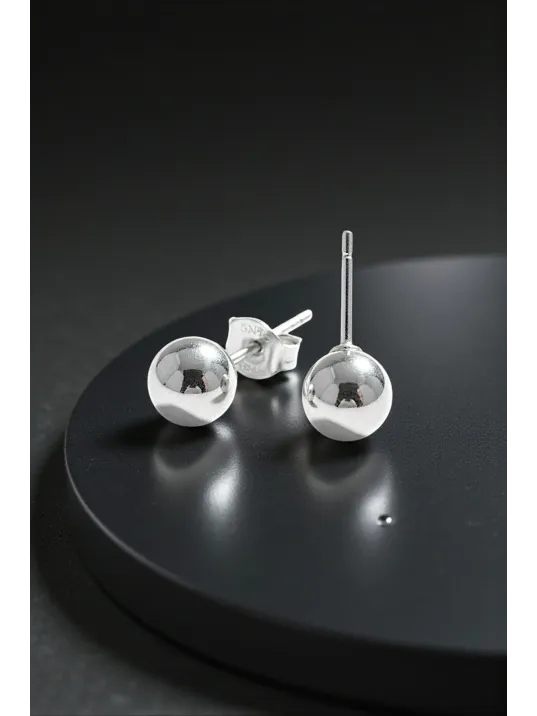 Kadın Gümüş Küpe - 7 mm 925 Ayar Gümüş Top Küpe