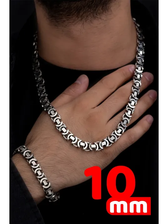 Erkek Gümüş Kolye Bileklik Set - Oksitli Euro Kral Kolye Bileklik Gümüş Set Erkek Gümüş Kolye Bileklik Set - Oksitli Euro Kral Kolye Bileklik Gümüş Set