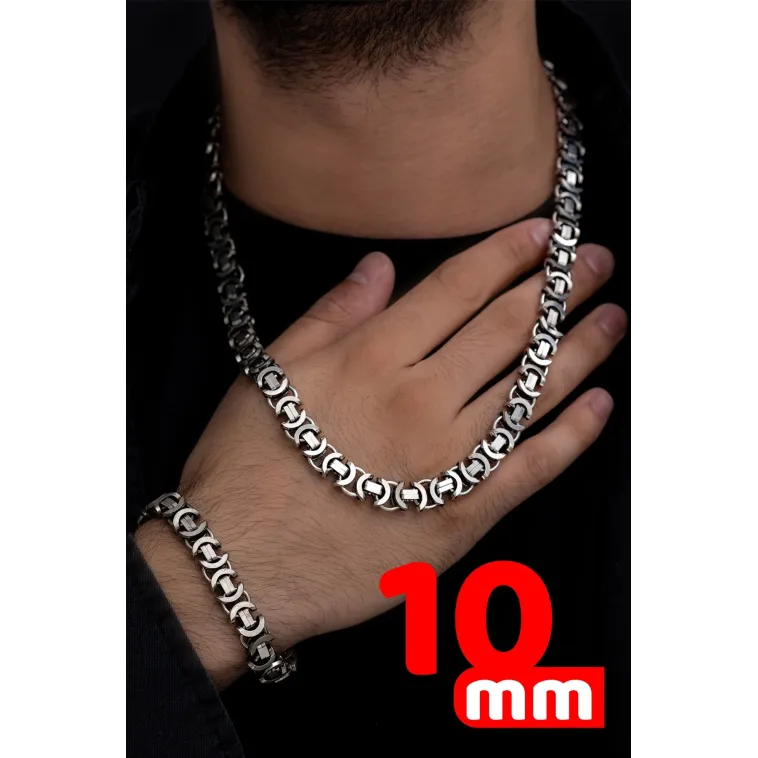 Erkek Gümüş Kolye Bileklik Set - Oksitli Euro Kral Kolye Bileklik Gümüş Set Erkek Gümüş Kolye Bileklik Set - Oksitli Euro Kral Kolye Bileklik Gümüş Set