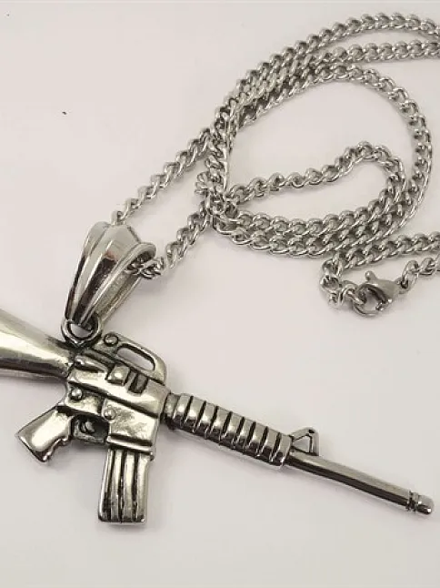 M16 Tüfek Modeli Paslanmaz Çelik Erkek Kolye