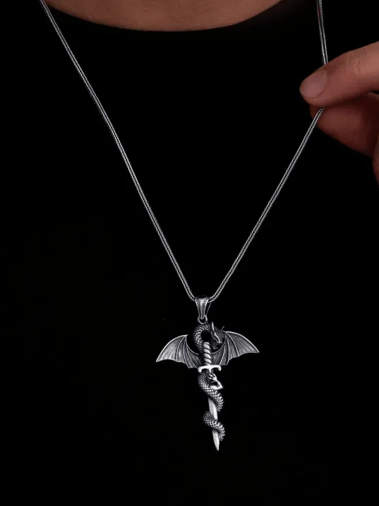 Erkek Gümüş Kolye - Game Of Thrones Ejderha Figürlü Gümüş Erkek Kolye