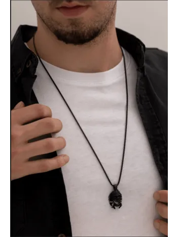 Erkek Kolye - Şovalye Kuru Kafa Model Erkek Çelik Kolye - 316 L Paslanmaz Çelik