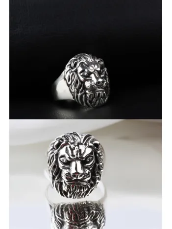 Arslan Başı Kabartmalı - 925 Ayar Gümüş Erkek Yüzük