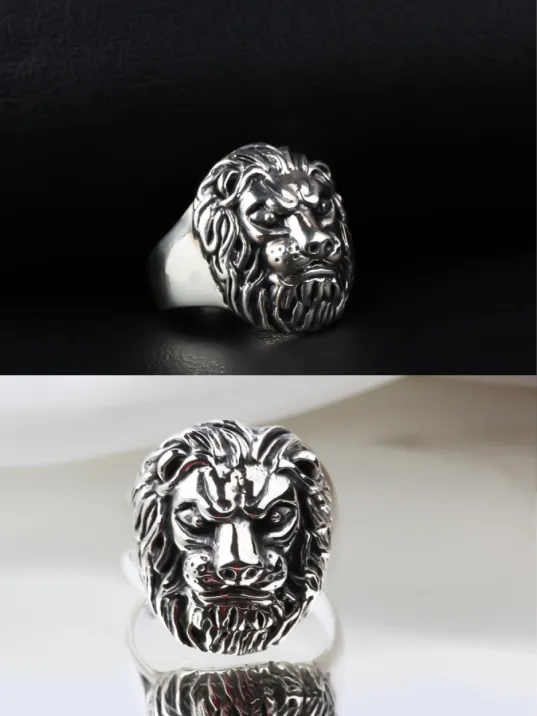 Arslan Başı Kabartmalı - 925 Ayar Gümüş Erkek Yüzük