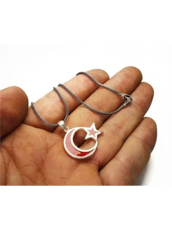 Ay Yıldız Türk Bayrağı Gümüş Erkek Kolye Zincir