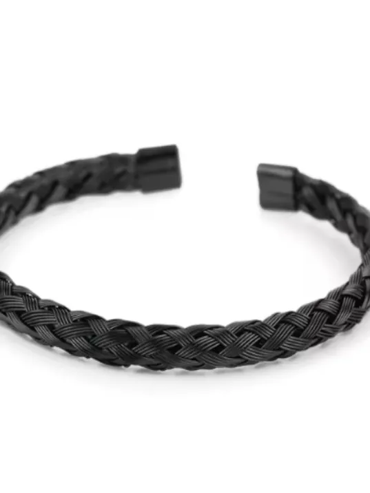 Erkek Çelik Bileklik - Siyah Hasır Modern Örgü Tasarım Erkek Bileklik