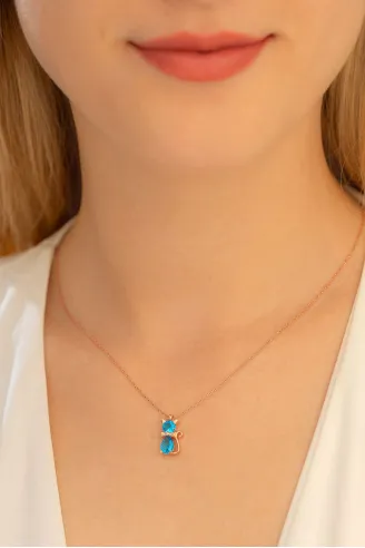 Kadın Gümüş Kolye - Papyonlu Kedi Motifli Gümüş Kolye