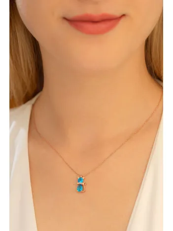 Kadın Gümüş Kolye - Papyonlu Kedi Motifli Gümüş Kolye