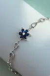 Kadın Gümüş Bileklik - Lacivert Doğal Safir Taşlı Nergis Model Damla Motifli Gümüş Bileklik