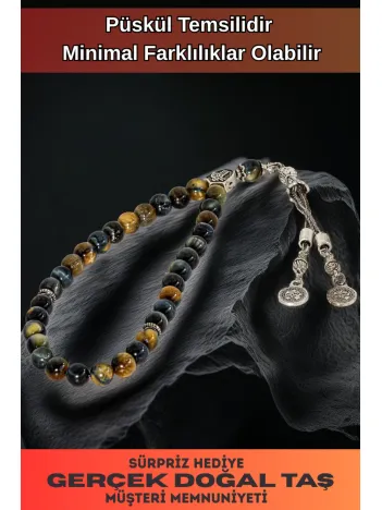 Erkek Doğal Taş Tespih - Doğal Karışık Renkli Kaplangözü Taşlı Ortaboy Tesbih