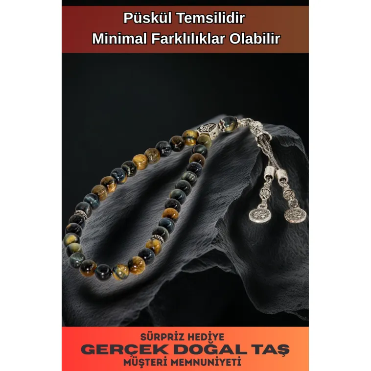 Erkek Doğal Taş Tespih - Doğal Karışık Renkli Kaplangözü Taşlı Ortaboy Tesbih Erkek Doğal Taş Tespih - Doğal Karışık Renkli Kaplangözü Taşlı Ortaboy Tesbih