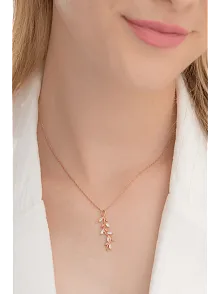 Baget Taşlı Yaprak Model Kadın Rose Gümüş Kolye Gklyprkmdl5-ros