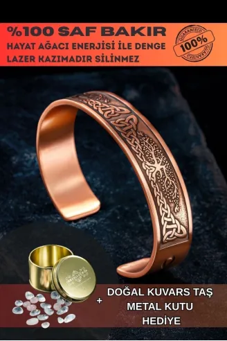 Erkek Bakır Bileklik - Viking Hayat Ağacı - YGGDRASİLL İskandinav Mitolojisi Erkek Kelepçe Bileklik