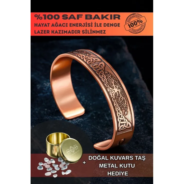 Erkek Bakır Bileklik - Viking Hayat Ağacı - YGGDRASİLL İskandinav Mitolojisi Erkek Kelepçe Bileklik