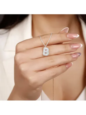 Kadın Gümüş Kolye - B Harfi Zirkon Taşlı Balon Harf Kadın Kolye