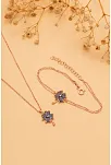 Kadın Gümüş Set - Rose Mistik Topaz Yonca Model Kolye Bileklik Gümüş Set