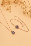 Kadın Gümüş Set - Rose Mistik Topaz Yonca Model Kolye Bileklik Gümüş Set
