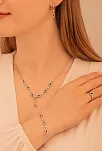 Kadın Gümüş Takı Seti - Pera Zümrüt Mekik Taşlı 925 Ayar Kolye, Bileklik, Yüzük, Küpe Tam Set
