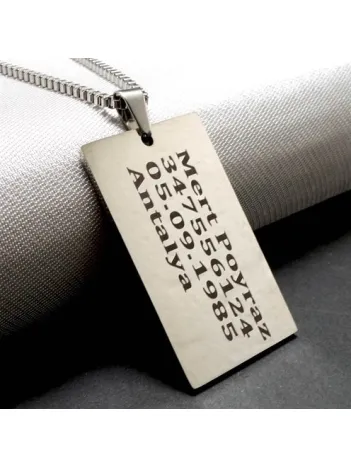 Dikdörtgen Lüks Model 316L Paslanmaz Çelik Asker Künyesi