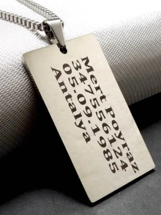 Dikdörtgen Lüks Model 316L Paslanmaz Çelik Asker Künyesi