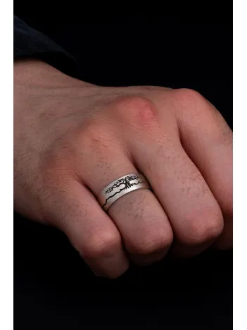 Hayat Ağacı Kadın Erkek Gümüş Tek Alyans Yüzük