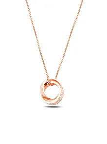 Zirkon Taşlı Rose Renk Çift Yüzük Model Kadın Gümüş Kolye GKLCFTYZKM1-ROS