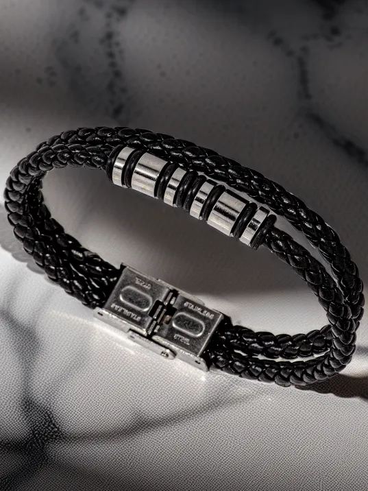 Erkek Çelik Bileklik - Çift Sıra Örgü Model Bileklik