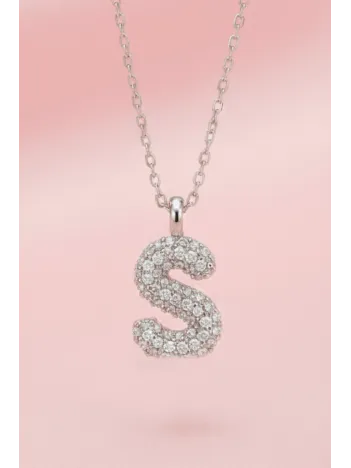 Kadın Gümüş Kolye - 925 Ayar Zirkon Taşlı Balon S Harfi Bayan Kolye