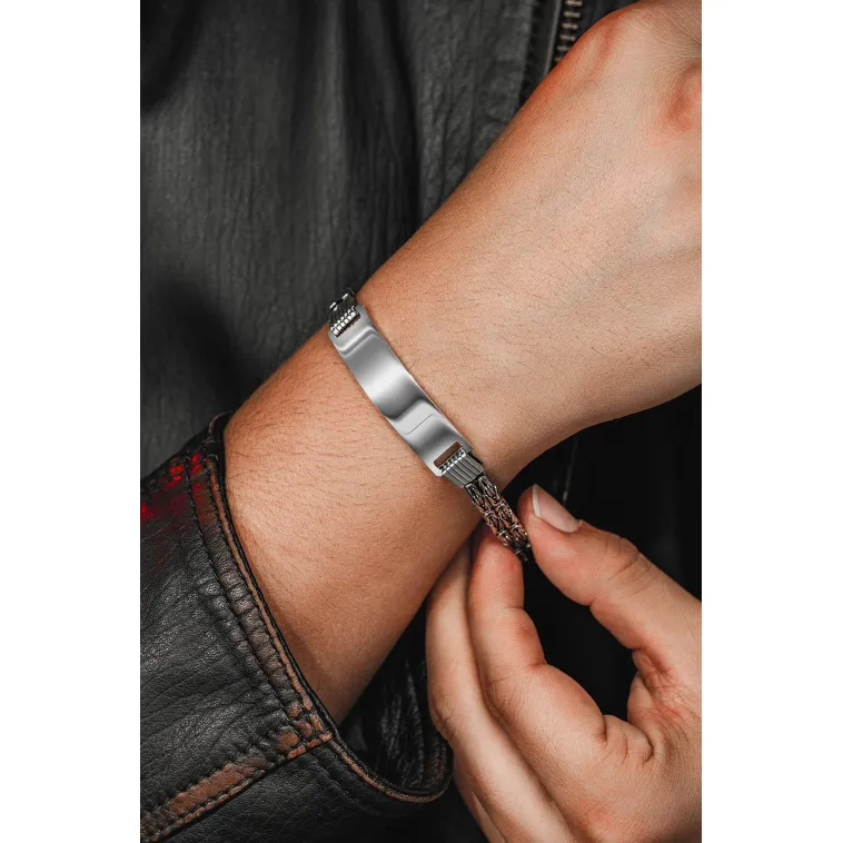 Erkek Gümüş Bileklik - İsim Yazılan 3.5 mm Çift Yuvarlak Kral Zincir Erkek Bileklik