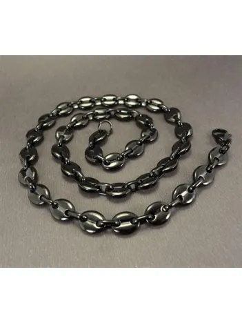 Gemici Model Çelik Erkek Kolye Zincir Siyah Model Orta Kalınlıkta