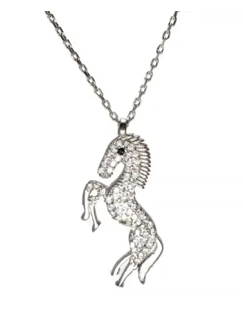 At Figürlü Gümüş Bayan Kolye