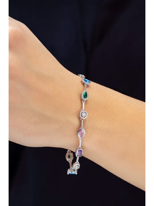 Kadın Renkli Taşlı Zarif 925 Ayar Gümüş Kolye Bileklik Set Kadın Renkli Taşlı Zarif 925 Ayar Gümüş Kolye Bileklik Set