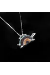 Turkuaz ve Zirkon Taşlı Kaplumbağa Model Bayan Gümüş Kolye Zincir GKLKAPLUMBA
