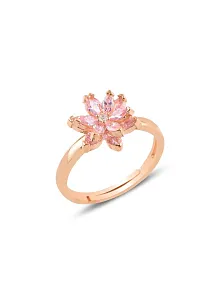 Pembe Zirkon Taşlı Çiçek Motifli Model 2 Rose Gümüş Kadın Yüzük GYZCCKMDLM2-ROS