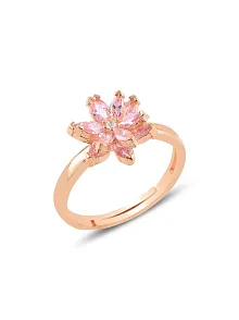 Pembe Zirkon Taşlı Çiçek Motifli Model 2 Rose Gümüş Kadın Yüzük GYZCCKMDLM2-ROS