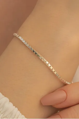 Kadın Gümüş Bileklik - 925 Ayar Küp Zincir Gümüş Bileklik 2mm