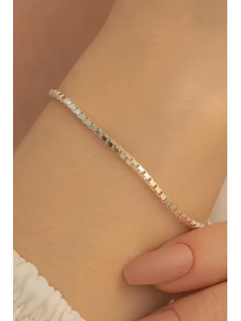Kadın Gümüş Bileklik - 925 Ayar Küp Zincir Gümüş Bileklik 2mm
