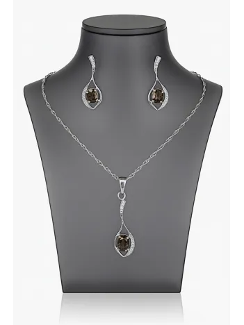 Kadın Gümüş Kolye Küpe Set - Asalet Damlası Model Zultanit Taşlı Set