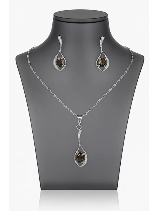 Kadın Gümüş Kolye Küpe Set - Asalet Damlası Model Zultanit Taşlı Set