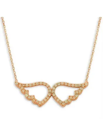 Zirkon Taşlı Altın Rengi Melek Kanadı Gümüş Bayan Kolyesi