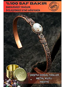 Bakır Kelepçe Bilezik Kristal Kuvars Doğal Taş Erkek Kadın Doğal Taşlı ve Metal Kutulu