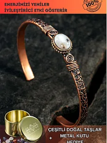 Bakır Kelepçe Bilezik Kristal Kuvars Doğal Taş Erkek Kadın Doğal Taşlı ve Metal Kutulu