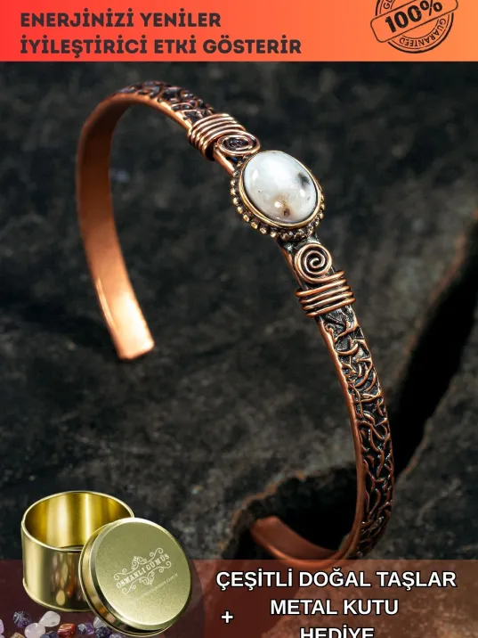 Bakır Kelepçe Bilezik Kristal Kuvars Doğal Taş Erkek Kadın Doğal Taşlı ve Metal Kutulu Bakır Kelepçe Bilezik Kristal Kuvars Doğal Taş Erkek Kadın Doğal Taşlı ve Metal Kutulu