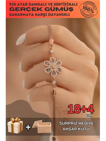 Kadın Bileklik-Gümüş Renkli Çiçek Motifli Kadın Bileklik