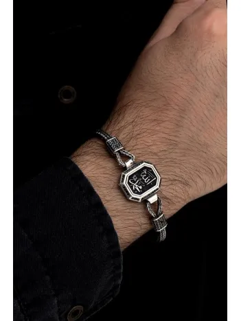 Erkek Gümüş Bileklik - Allah Ve Muhammed Yazılı Tilkikuyruğu Zincirli 925 Ayar Gümüş Bileklik