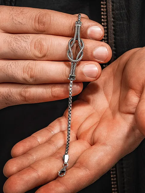 Erkek Gümüş Bileklik - Küp Zincirli Gemici Düğümü Model 2 Gümüş Bileklik