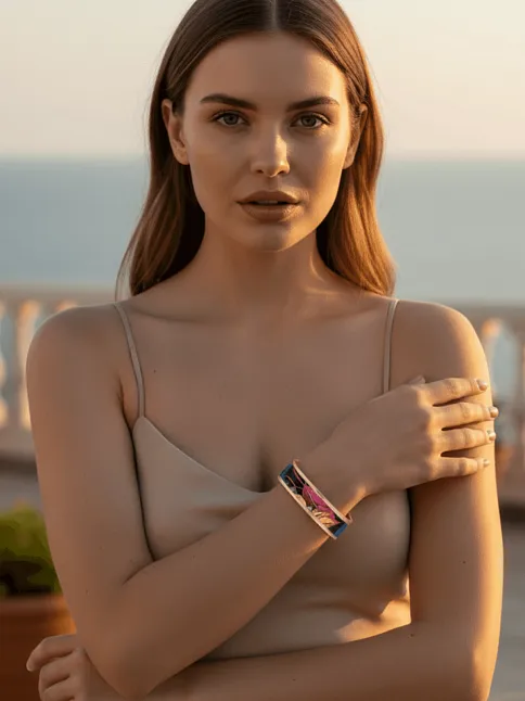 Kadın Bakır Bileklik - Elisa Model Özel Baskı Metal Kutu Ve Doğal Taşlar