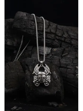 Ottoman Çelik Melek Kanatlı Kuru Kafa Model Erkek Kolye CKL120OKUCU-GMS